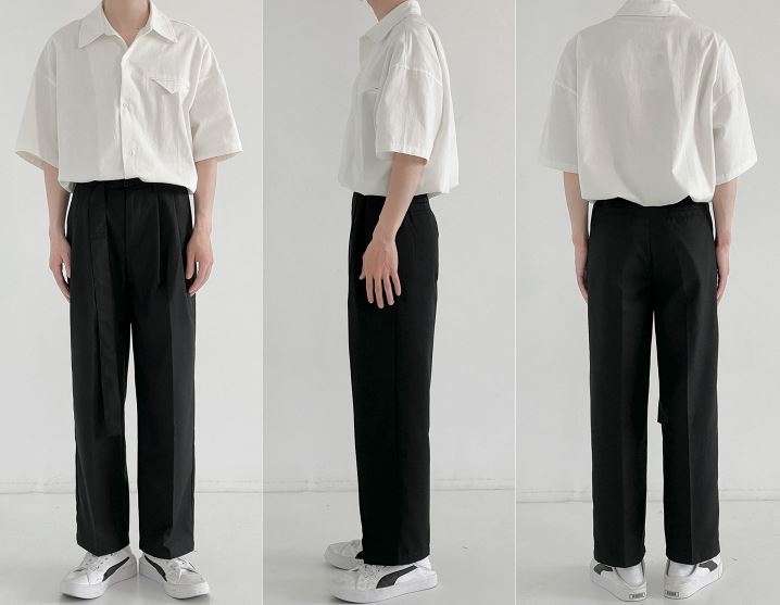 RT No. 5091 BLACK CASUAL BELT STRAIGHT PANTS