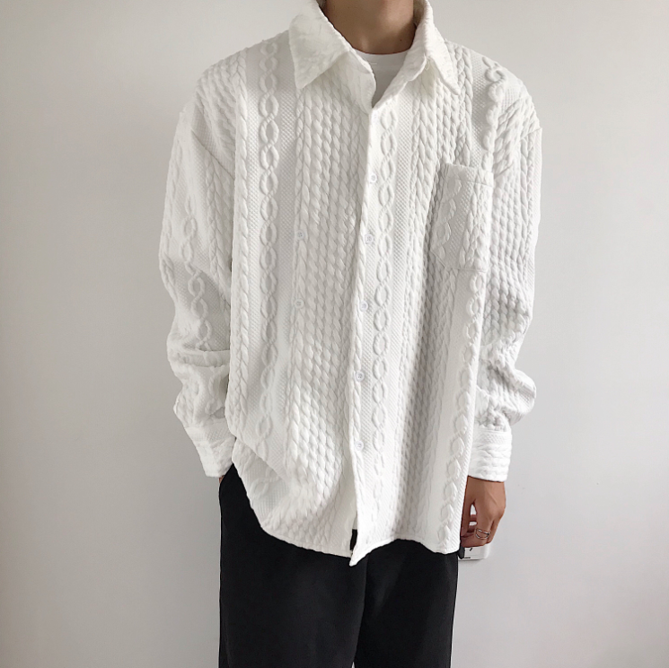 RT No. 4256 WHITE TWISTED KNITTED COLLAR SHIRT