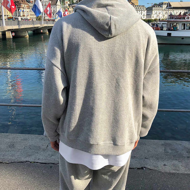 RT No. 3135 GRAY KNITTED HOODIE AND WIDE SWEATPANTS (TOP & BOTTOM)