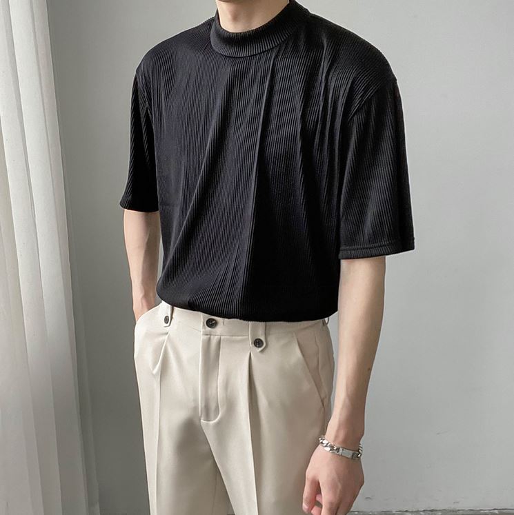 RT No. 4442 PLEATED HALF TURTLENECK SHORT SLEEVE SHIRT