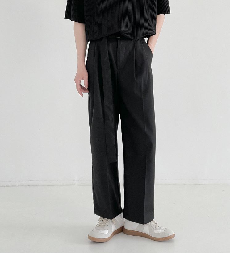 RT No. 5091 BLACK CASUAL BELT STRAIGHT PANTS