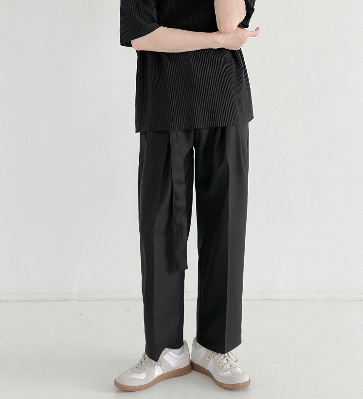 RT No. 5091 BLACK CASUAL BELT STRAIGHT PANTS