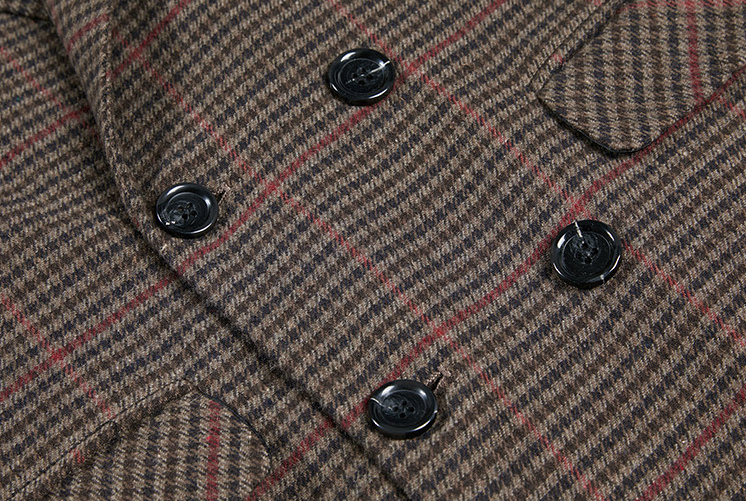 RT No. 3398 BROWN PLAID COLLAR COAT JK