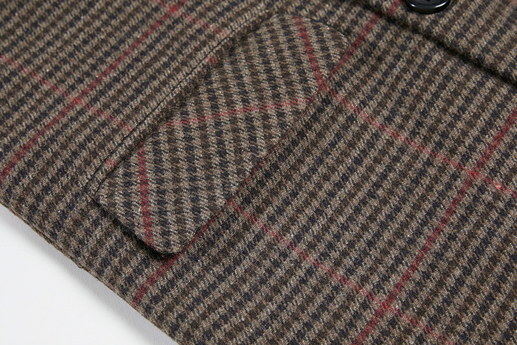 RT No. 3398 BROWN PLAID COLLAR COAT JK