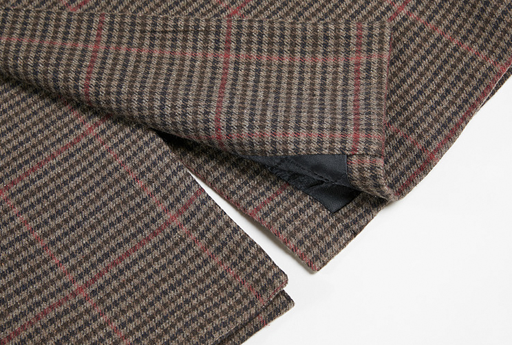 RT No. 3398 BROWN PLAID COLLAR COAT JK