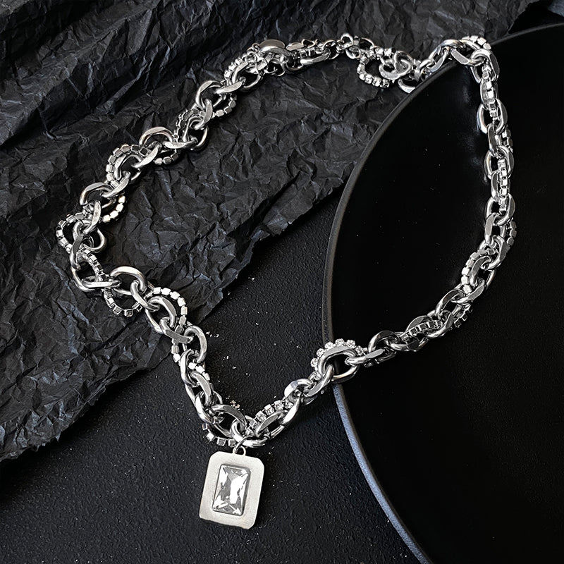 SQUARE GEM PENDANT CHAIN NECKLACE