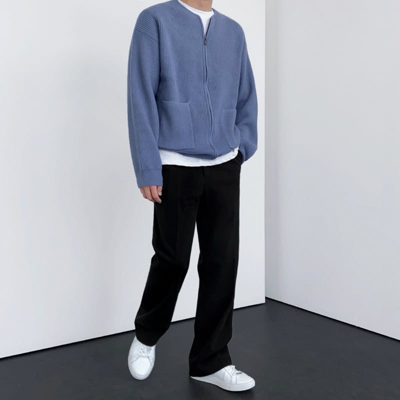 RT No. 3296 COLLARLESS ZIP-UP SWEATER