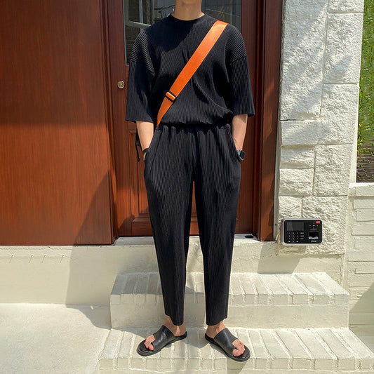 RT No. 1513 PLEATED SHIRT AND SWEATPANTS SET