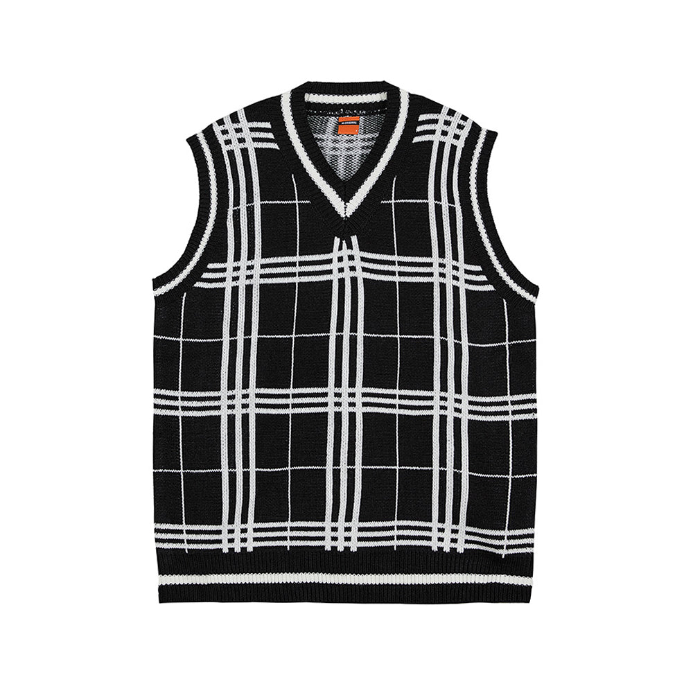 RT No. 3170 KNITTED PLAID V-NECK VEST