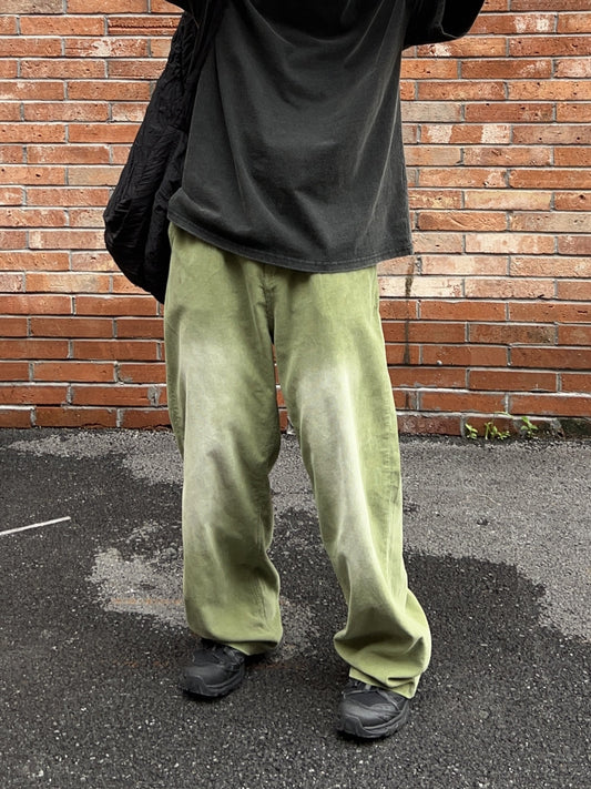 RT No. 5028 VINTAGE GREEN CORDUROY WIDE STRAIGHT PANTS