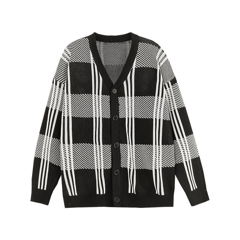 RT No. 5310 BLACK PLAID KNITTED CARDIGAN