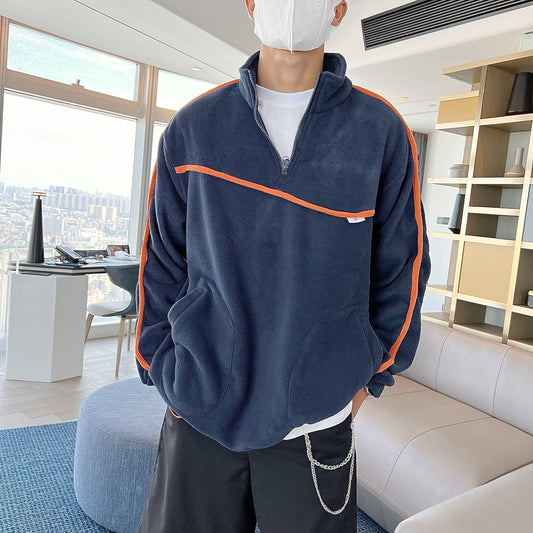 RT No. 5255 FLEECE ORANGE STRIPE QUARTER ZIP SWEATER