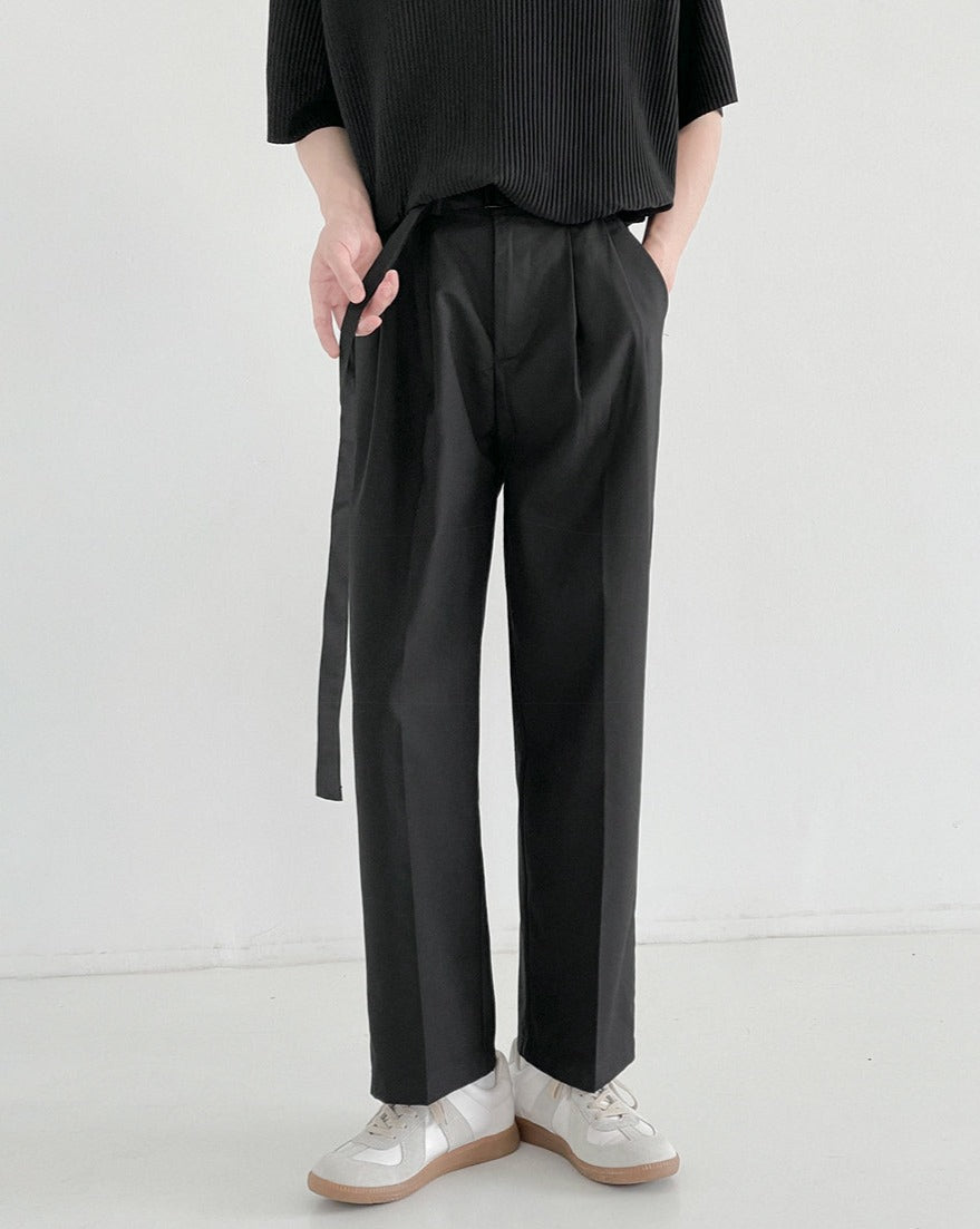 RT No. 5091 BLACK CASUAL BELT STRAIGHT PANTS