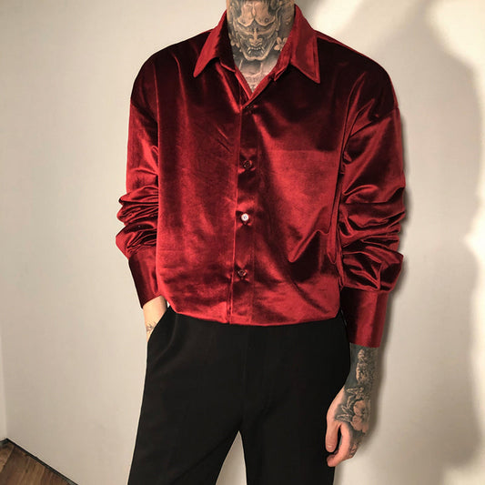 RT No. 2521 VELVET BUTTON UP COLLAR SHIRT