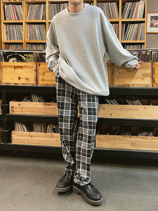 RT No. 2542 DRAWSTRING PLAID WIDE PANTS