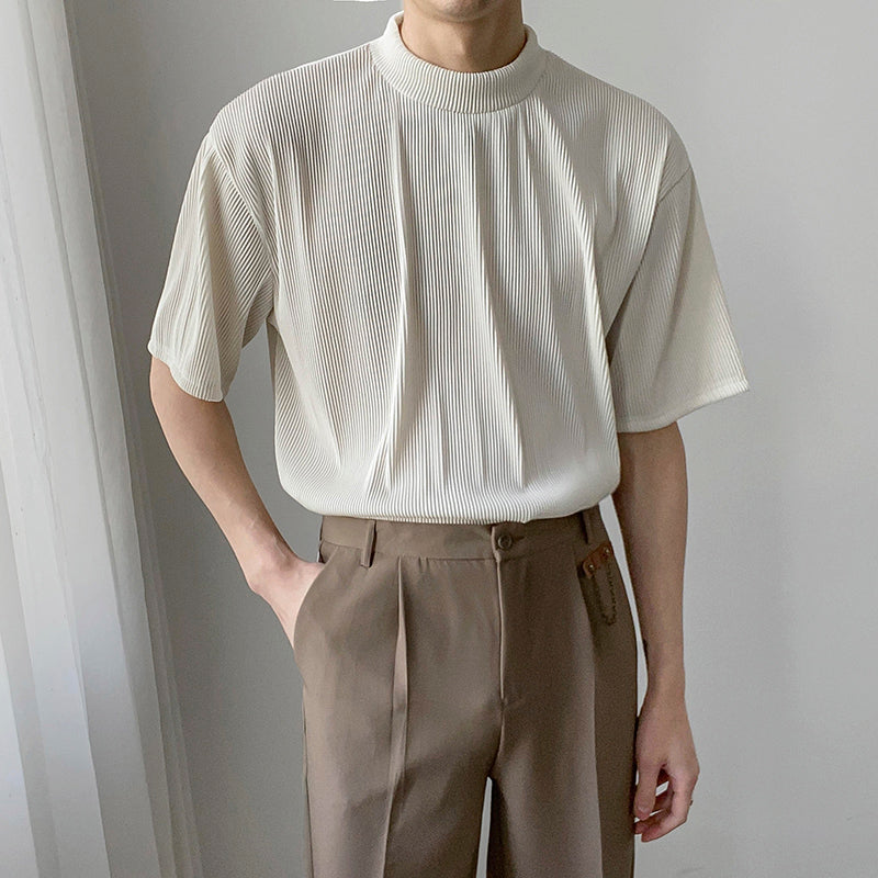 RT No. 4442 PLEATED HALF TURTLENECK SHORT SLEEVE SHIRT