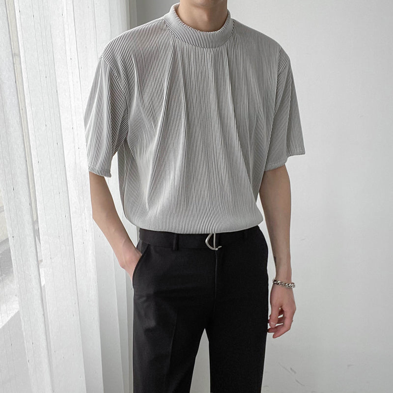 RT No. 4442 PLEATED HALF TURTLENECK SHORT SLEEVE SHIRT