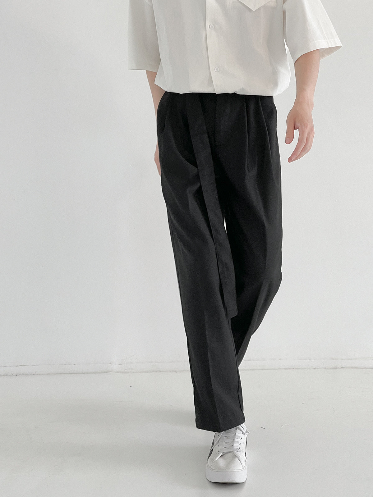 RT No. 5091 BLACK CASUAL BELT STRAIGHT PANTS