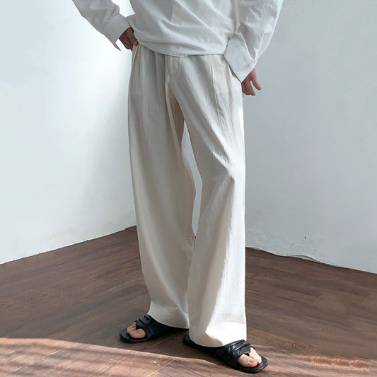 RT No. 4378 LINEN STRAIGHT WIDE DRAPE PANTS