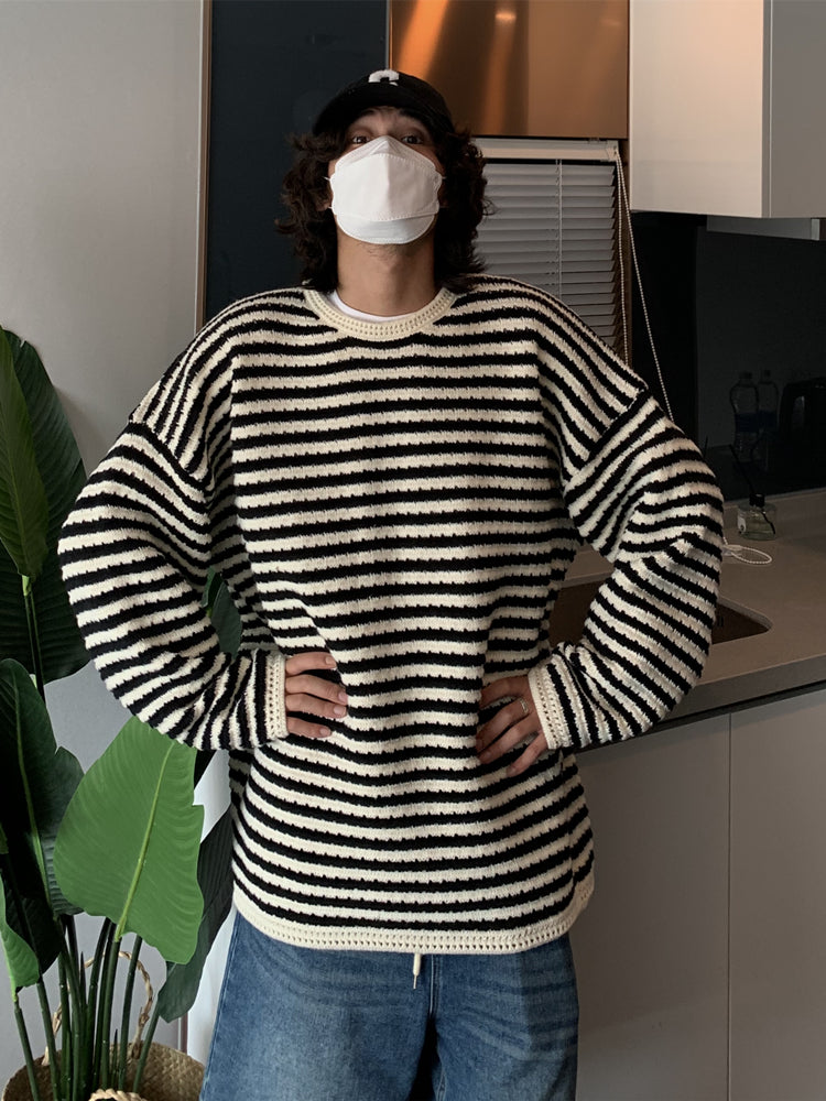 RT No. 5439 KNITTED WEAVE STRIPED SWEATER