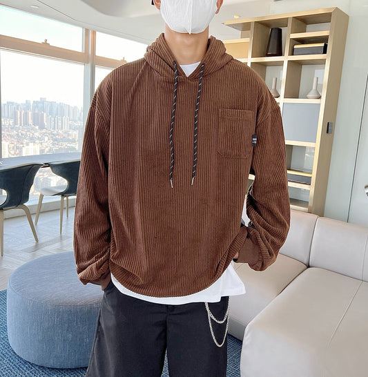 RT No. 5256 CORDUROY DRAWSTRING PULLOVER HOODIE