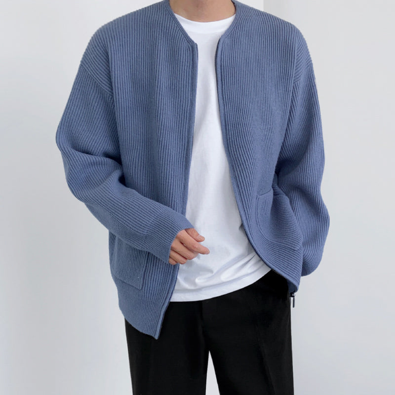 RT No. 3296 COLLARLESS ZIP-UP SWEATER