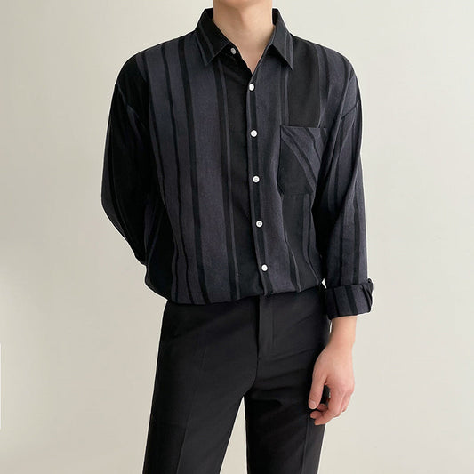 RT No. 3059 BLACK STRIPE COLLAR SHIRT