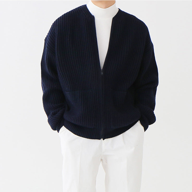 RT No. 4454 KNITTED ROUND-NECK CARDIGAN SWEATER