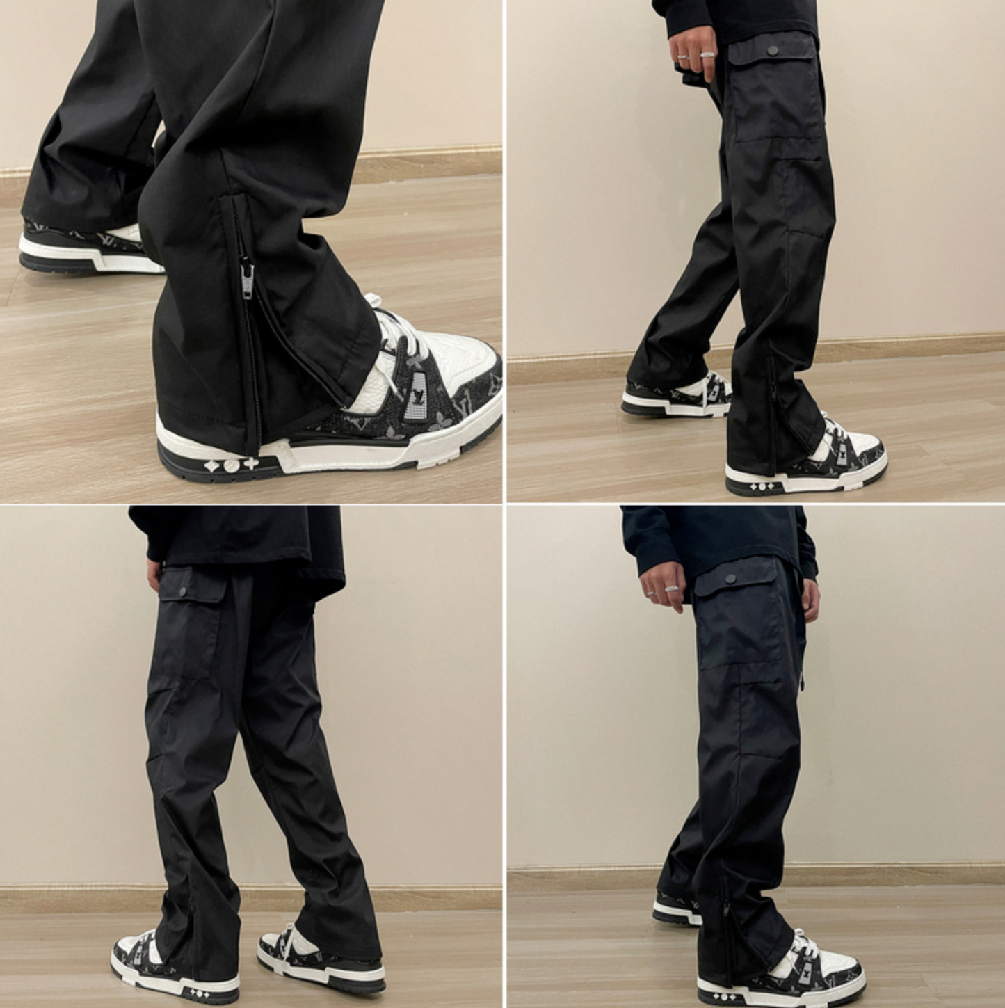 RT No. 5452 CARGO STRAIGHT WIDE ANKLE ZIPPER PANTS