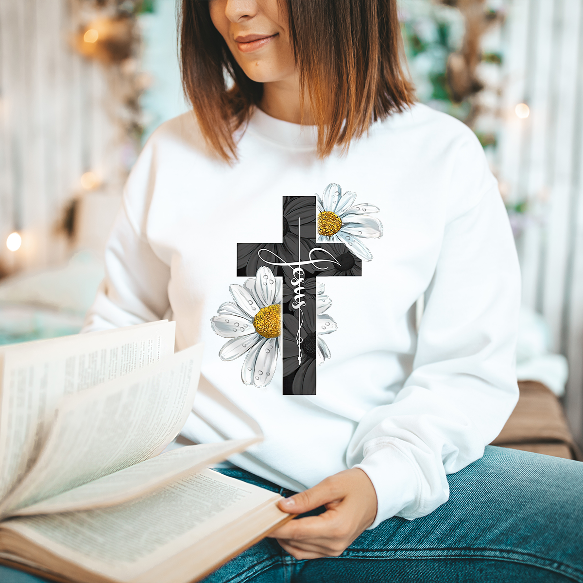 Jesus Cross Daisies Sweatshirt